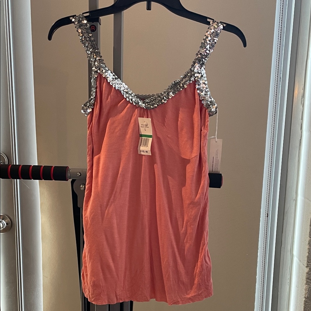 🌟 NWT Velvet by Graham & Spencer Pink Camisole with Silver Sequin Detail